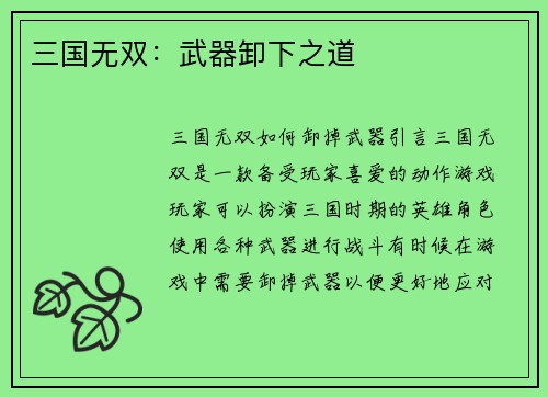 三国无双：武器卸下之道